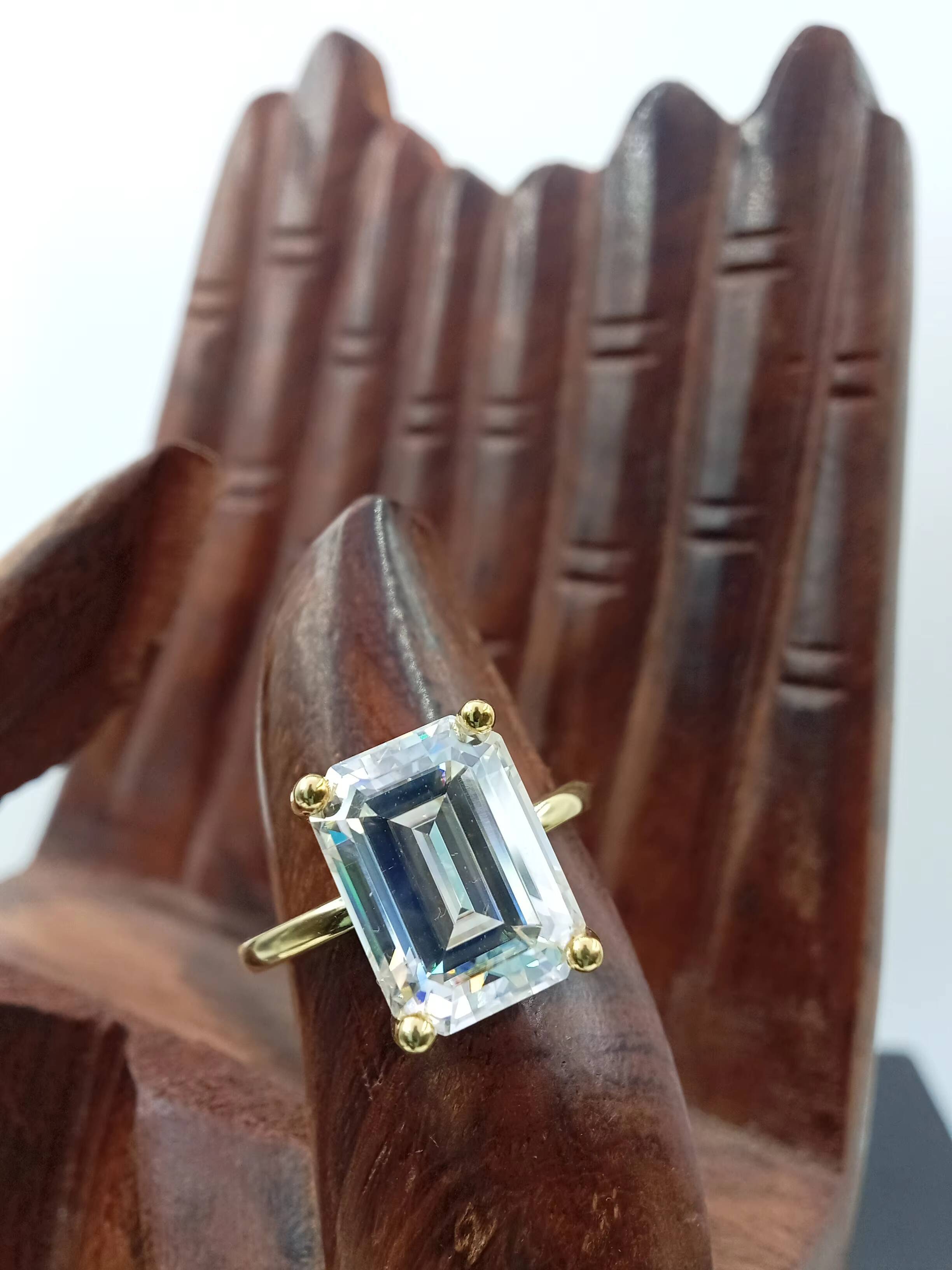 Emerald Cut 20 CT Solitaire Engagement Ring 14K/18K Solid White Yellow Gold VVS Lab Grown Diamond Fine Jewelry Wedding Ring