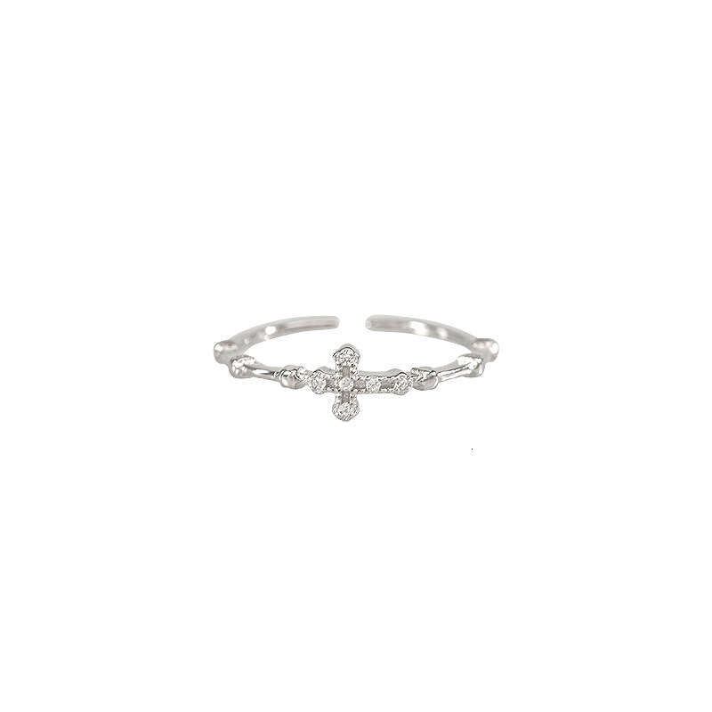Silver Cross Ring Set with Zirconium Stones A niche and gentle accessory for ladies