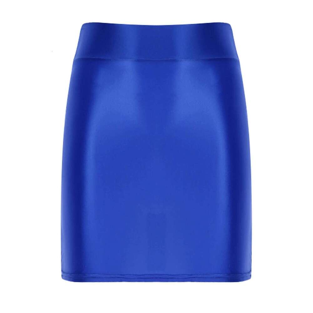 Womens Glossy Stretch Oil Solid Color Pencil Skirt Casual High Waist Elastic Waistband Short Miniskirt Rave Party Clubwear XJ260131