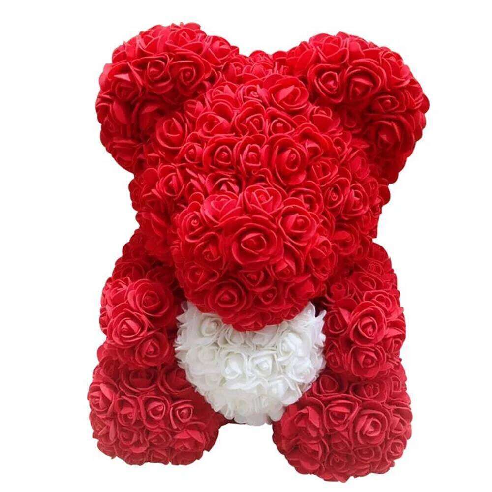 Lovely Big Red Rose Flower Bear Toys Ornaments Gifts for Valentines's Day 25cm Store Gift on march 8 Y260131