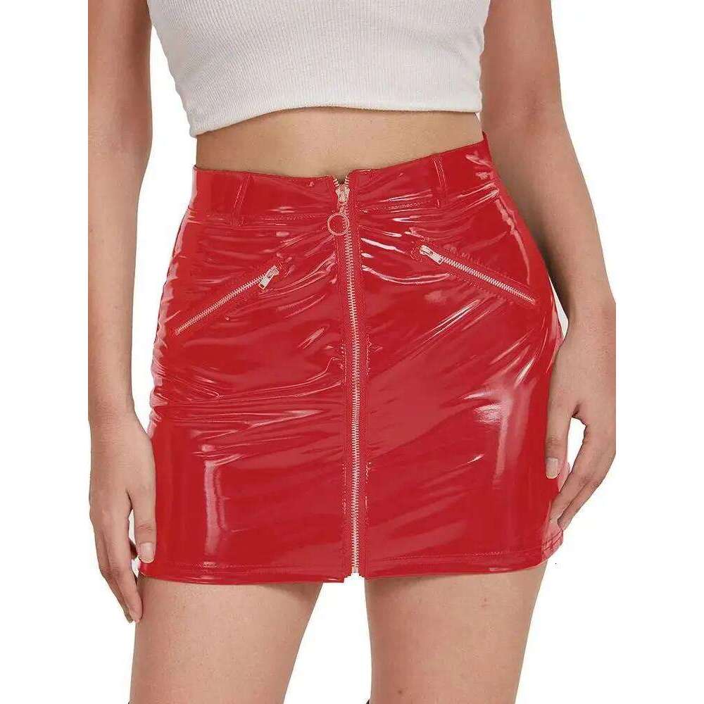 S-4XL Shiny Faux PU Leather Pencil Skirt Wet Look PVC Micro Mini Skrits Zipper High Waist Faldas Tights Package Hip Minifalda XJ260131