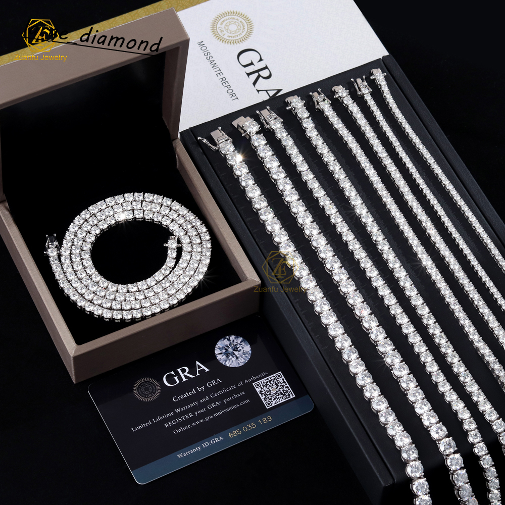 Cheapest Price Hip Hop 925 Sterling Silver 2mm-65mm VVS Moissanites Diamond Necklace Moissanite Tennis Chain