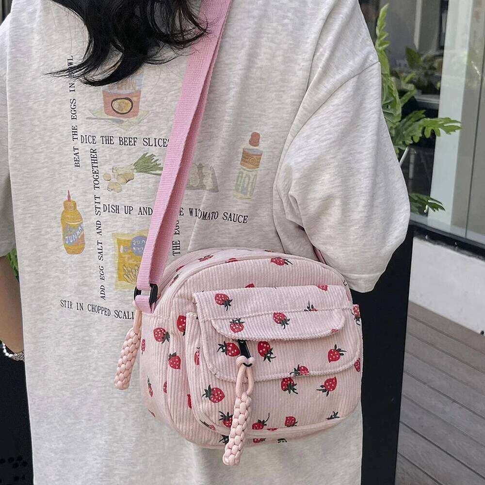 Cute Strawberry Shoulder Casual Zipper Trendy Crossbody Tote Handbag for Women Girls Travel Work Messenger Bag