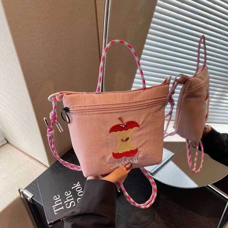 Women's Apple Embroidery Casual Shoulder Bag 2025 New for Going Out Japanese Style Fashion Trendy Crossbody Cloth Ba