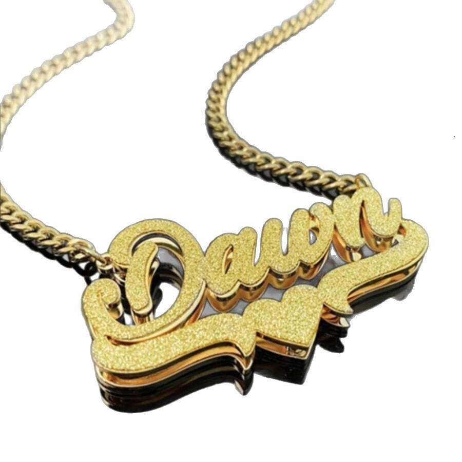 Personalized Two-tone Electroplated Nameplate European and American Stainless Steel Custom Necklace Heart Double-layer Lettering