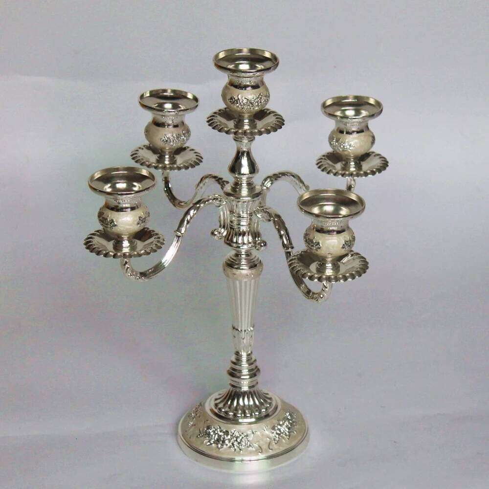 New arrival silver 5 arms candelabra zinc alloy metal candle holder for wedding/ events/ party centerpiece/ home decor Y260131