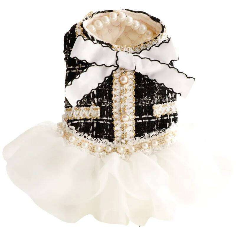 Fur Patchwork Mesh Dress Autumn Bow Sweater Coat Cat Princess Fluffy Winter Skirt Pearl Lace Small Dog Teddy Bear Pet H260129