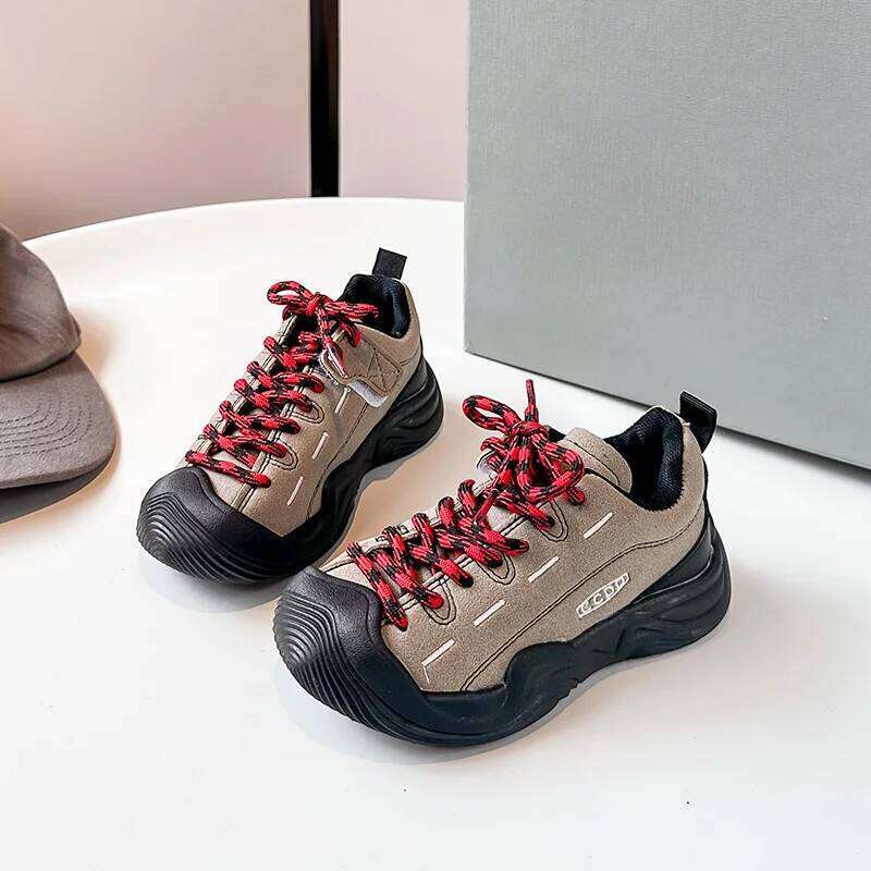 Children's Casual Sneakers 1-18 Years Old Leather Boys Girls Single Four Seasons Khaki Soft Non-slip Kids Outdoor Shoes Y260128