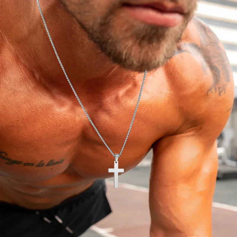 Waterproof Cross Necklaces for Men Male Gifts Jewelry Anti Allergy Stainless Steel Plain Pendant with Rope Chain 260128