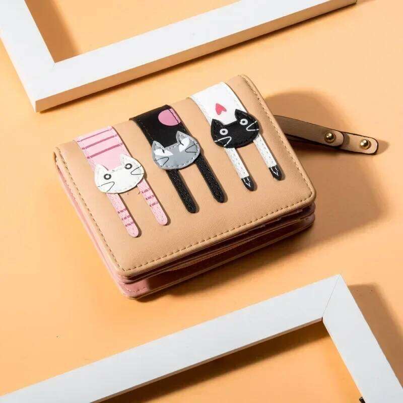Cartoon Cat PU Leather Women Short Brand Designed Coin Purse Female Card Holder Cute Girl Wallet