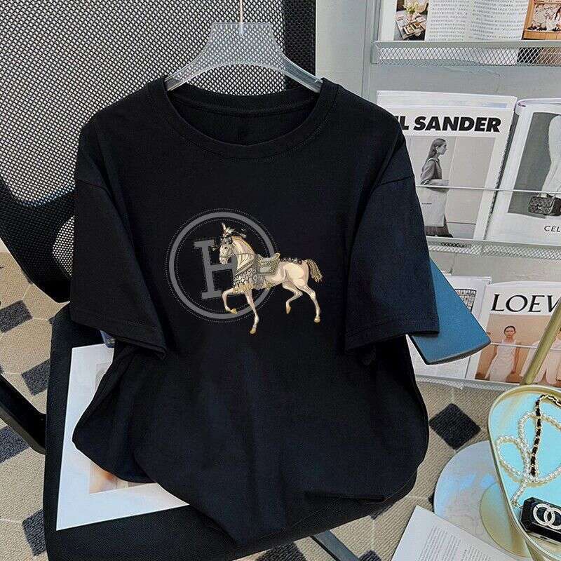 2024 Summer New Cotton Large Version Butt-Covering Short Sleeve T-Shirt For Women Printed Pure Desire Style Versatile Top Ins