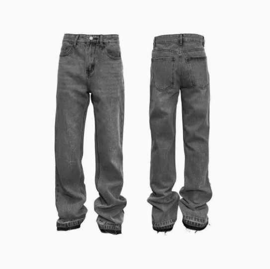 Washed feet hem frills in a light grey color. Cleanfit jeans. Retro high street vibe style for men H260131