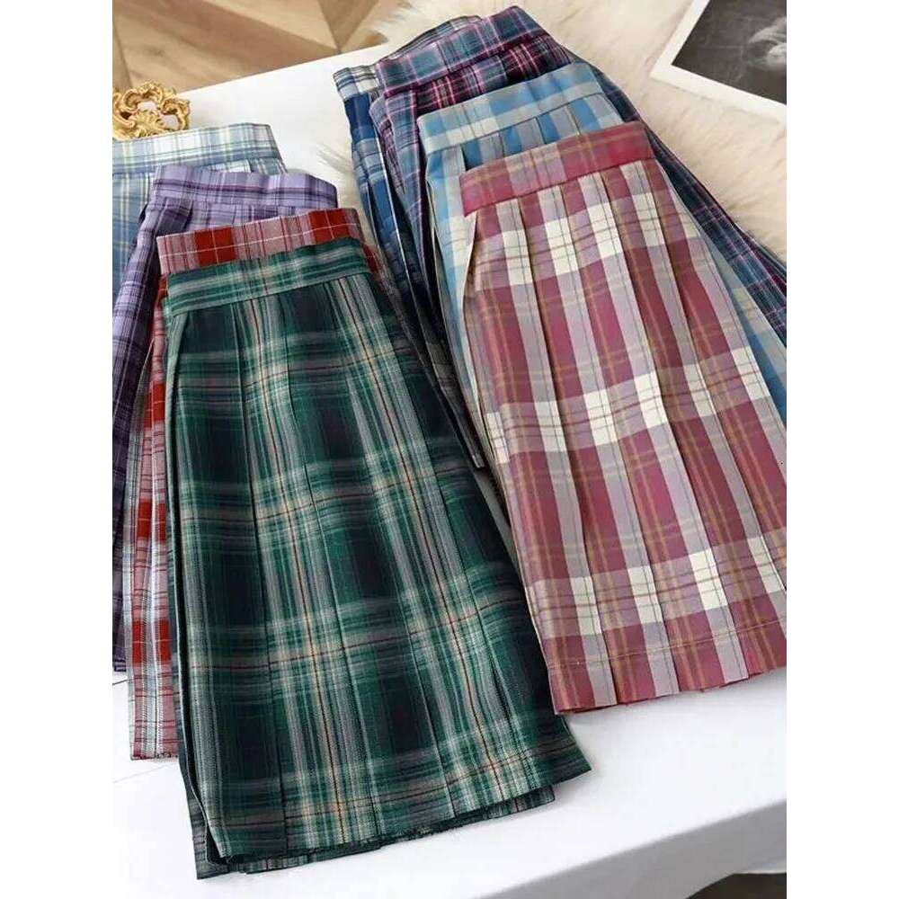JMPRS Women Pleated Summer JK Girls Plaid Preppy Dance Mini Skirt A Line Harajuku Japan School Sexy Mujer Faldas XJ260131