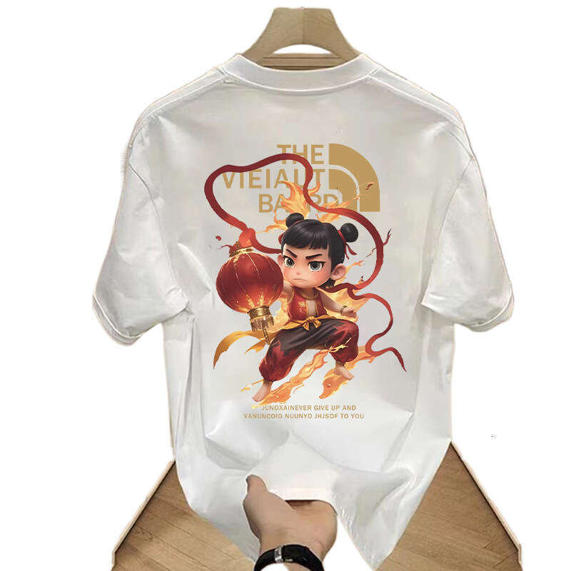 National Trend Summer New Clothing Men's Loose Nezha Costume T-Shirt Trendy Tibetan DIY Customization Luanyun Luanyun