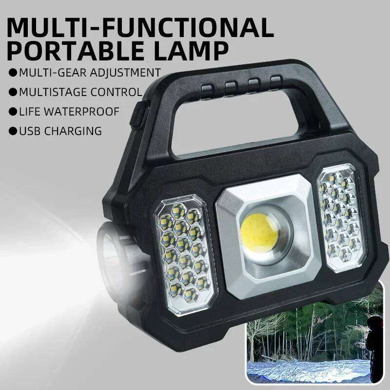 Solar Charging LED/COB Flashlight Multi-Functional Handle Outdoor Camping Work Light Portable 6 Lighting Modes Searchlight Lamp H260131