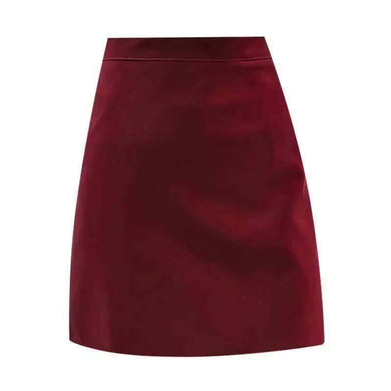 Green Fashion Burgundy Short A- Line Skirt High Kidney Autumn Woman Skirts Faldas Jupe XJ260131