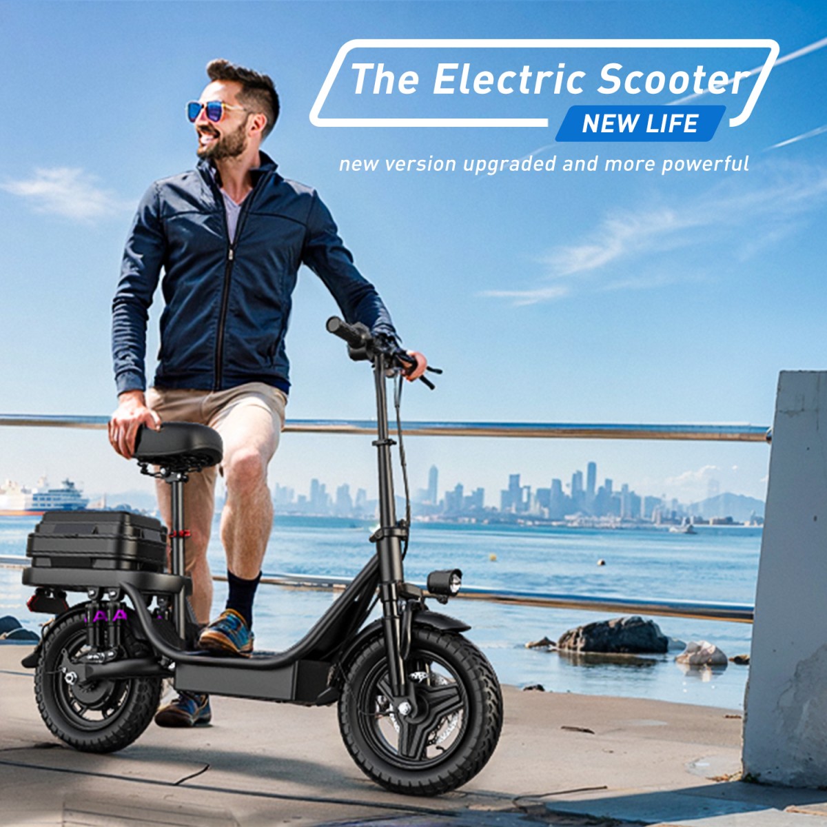 14 inch Adults Electric Scooter with seat GQ8 48V 15AH Commuting Folding E-Scooter 500W 150KG 60km range