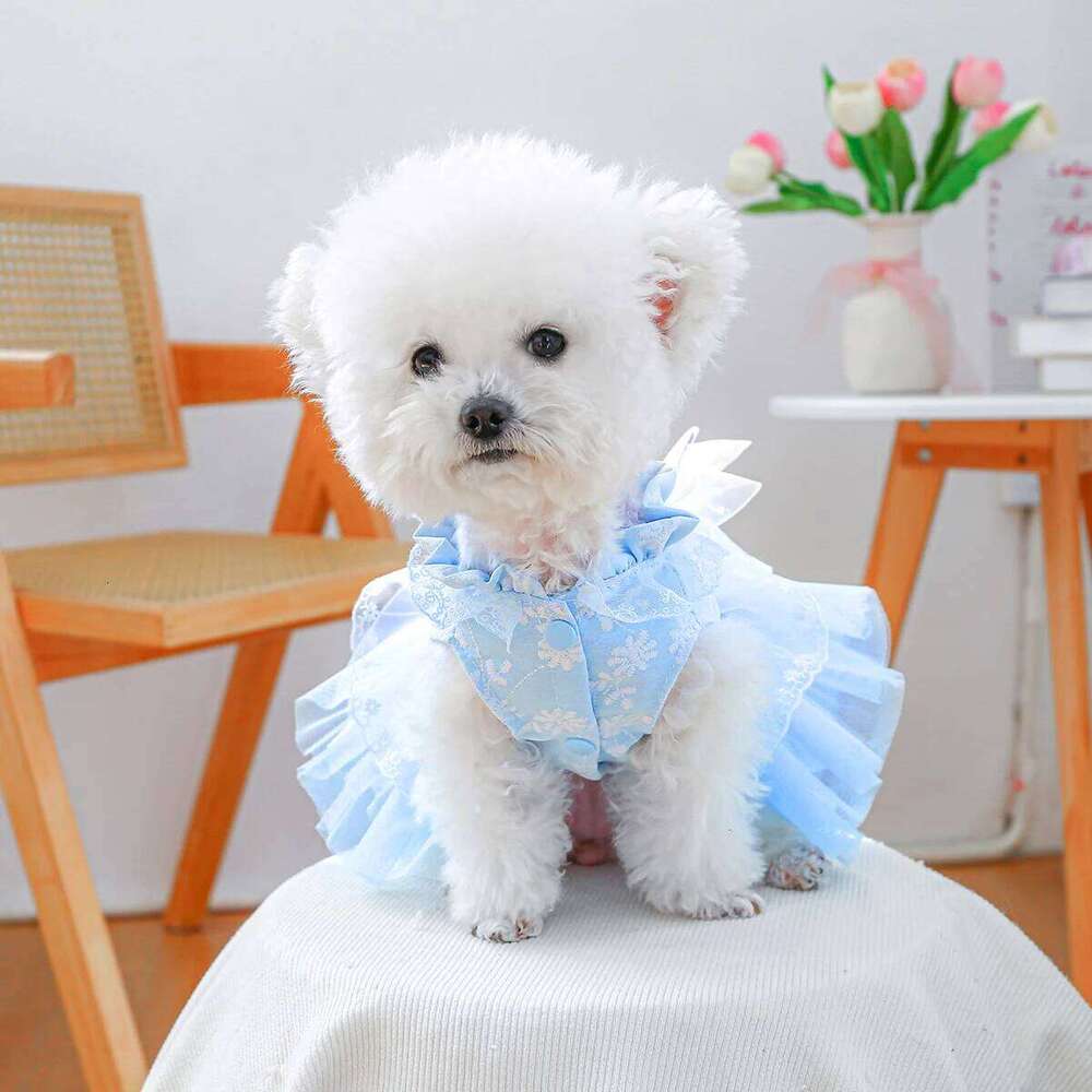 New Waltz - Sky Blue Puppy Dog Clothes Spring Summer Pet Cat Wedding Mesh Dress Princess H260129