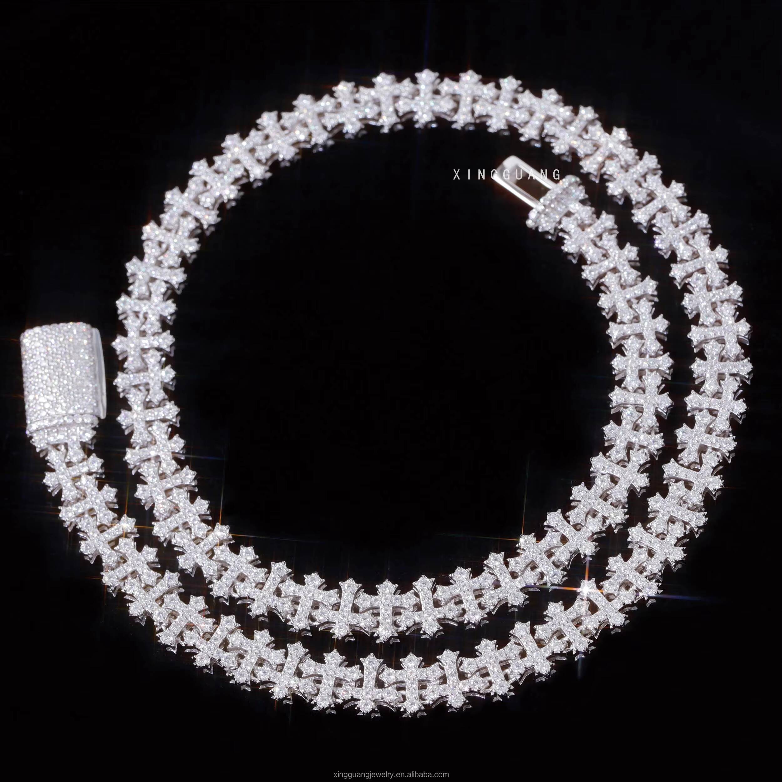 Hip Hop 10MM GRA Iced Bling VVS D Color Moissanite 925 Sterling Silver Cross Link Cuban Chain for Men Pass Diamond Tester