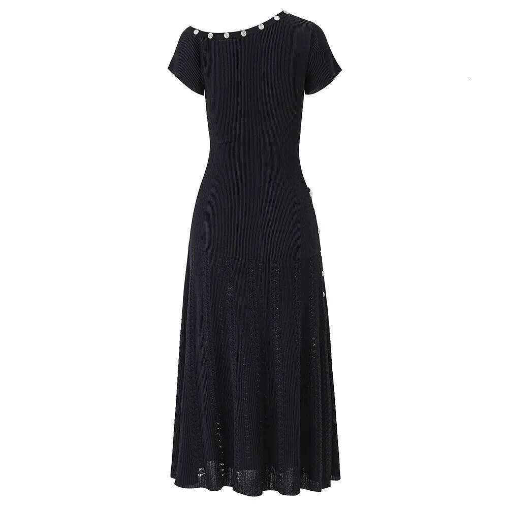 Designed Asymmetrical Shoulder Lady Summer Wear O-neck Short Sleeve Knitted Fit And Flare Women Solid Long Dress XJ260131