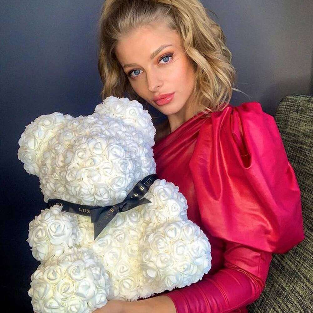 Dropshipping 40cm Bears Artificial Handmade Rose Heart Teddy Bear Valentine Wedding Mothers Day Gift for Women Wholesale Y260131