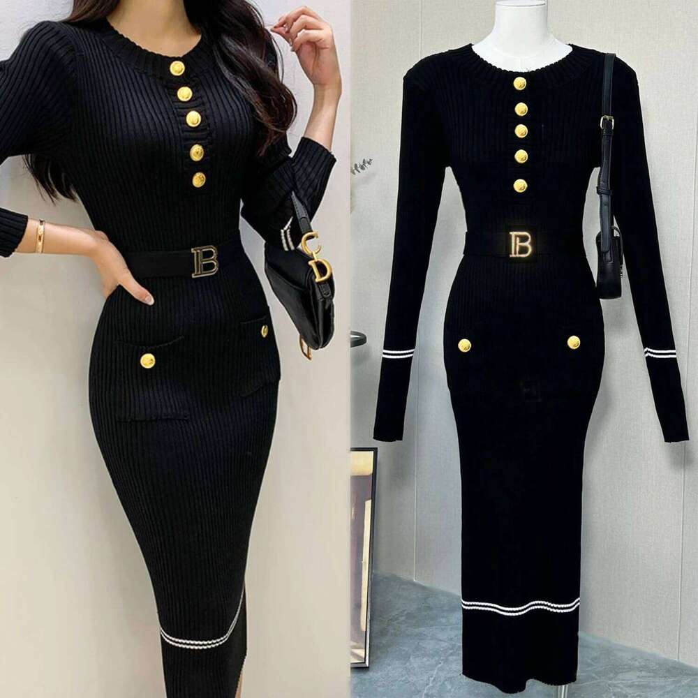 YuooMuoo Chic Fashion Sexy Package Hips Knitted Long 2025 Autumn Winter Women Elegant Black Bodycon Party Dress Streetwear XJ260131