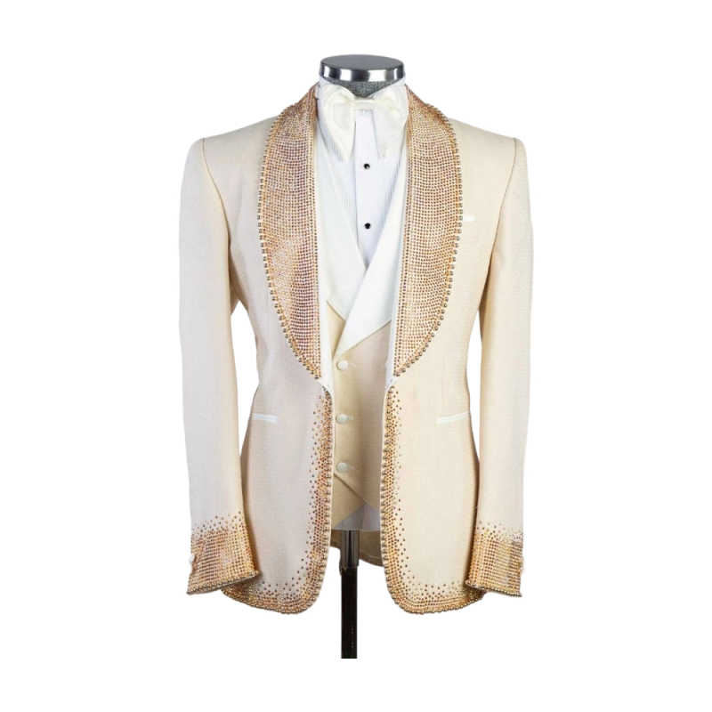 Luxury Rhinestones Mens Suits 1 Pieces Jacket Shawl Lapel Single Breasted Special Occasion Wedding Party Customized traje de hombre