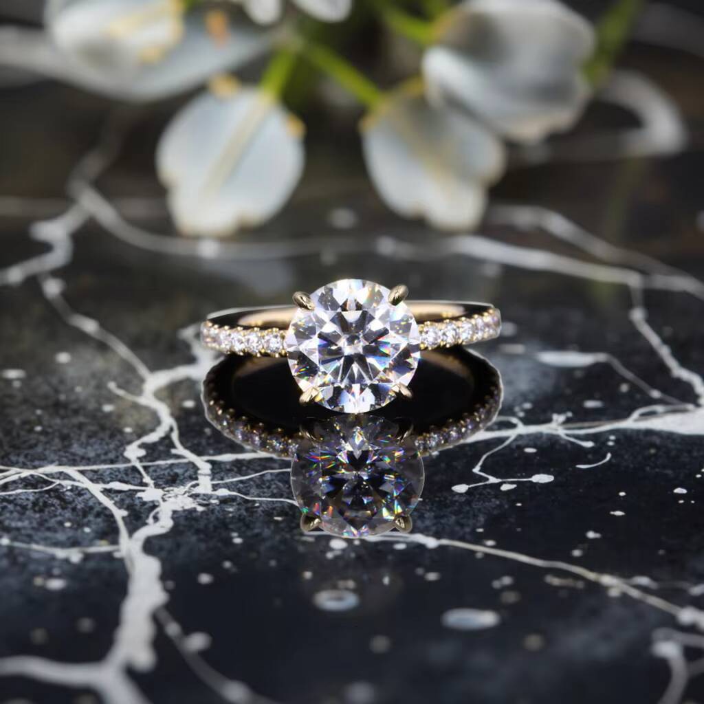 Starsgem Moissanite Ring 14k Yellow Gold 3ct 9mm Colorless Loose Moissanite Ring