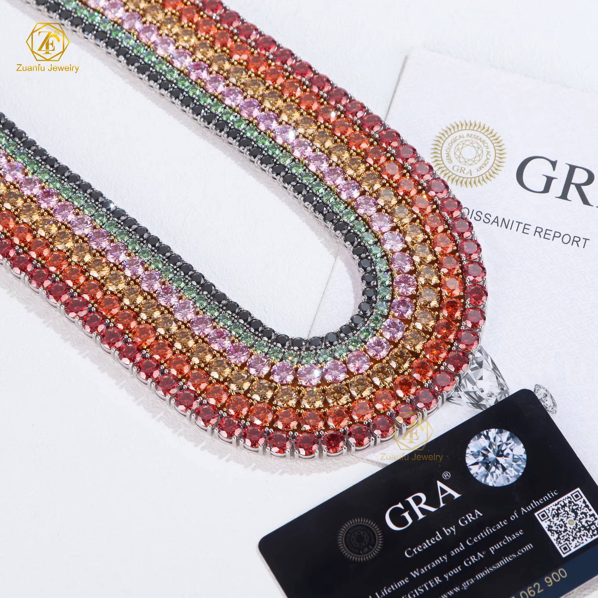 Factory Price 925 Sterling Silver Tennis Chain 65MM Moissanite Necklace in Champagne Yellow Pink Red Black Blue-Green Colors
