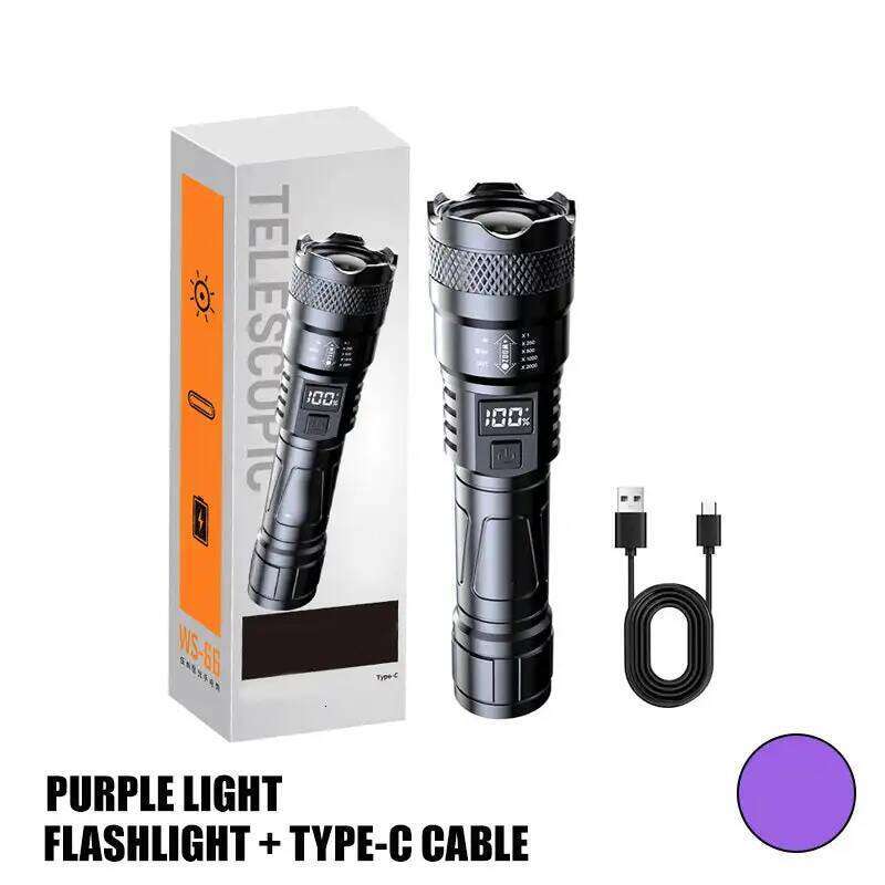 High Strong Power Led Flashlights Tactical Emergency Spotlights Telescopic Zoom Built-in Battery USB Rechargeable Camping Torch H260131