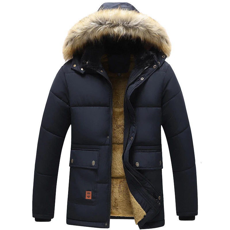 Men 2025 Winter Windproof Fleece Warm Thick Jacket Parkas Coat Men Fashion Hooded Fur Collar Jacket Classic Casual Parka Men 260122