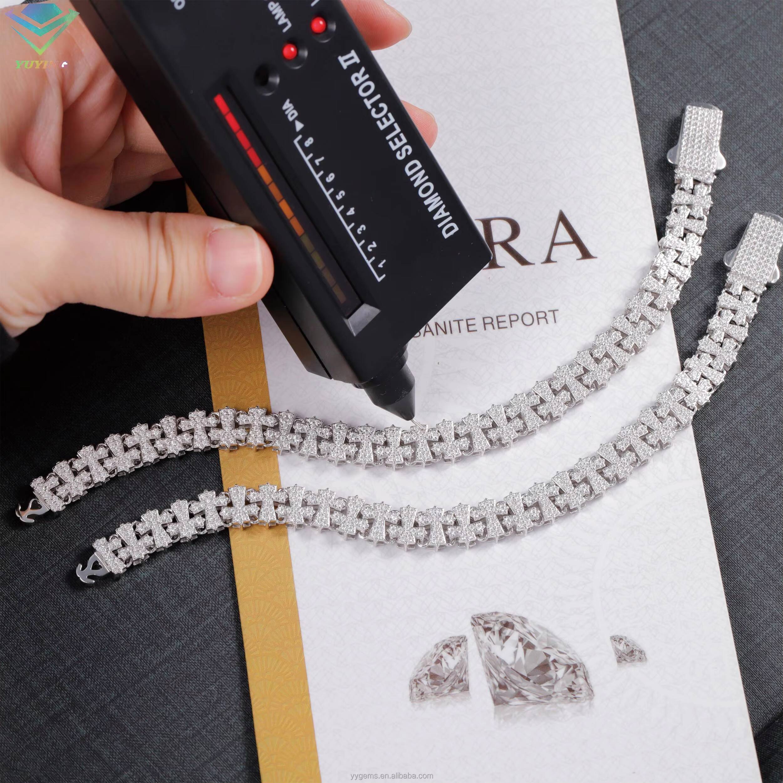 New Fine Jewelry Bracelet Cross Cuban Moissanite Bracelet S925 Silver White Gold Plated Fashion Cross Bracelets