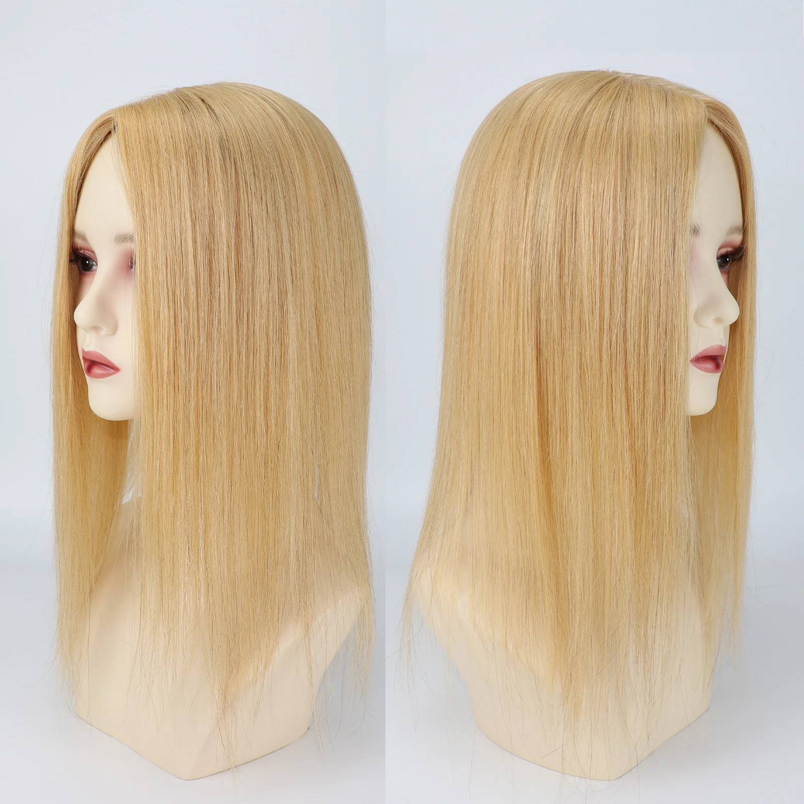 6x6" Golden Blonde Virgin Human Hair Topper Silk Skin Base Women Toupee Silk Top Hair great Cover with Clips in & PU Edges Color #27 15x16cm