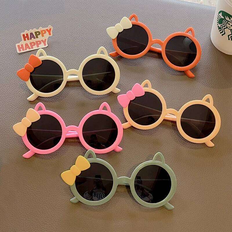 2023 New Children Cute Cartoon Bow Cat Ears Kids Outdoor Sun Protection Lovely UV400 Polarized Girls Boys Sunglasses H260130