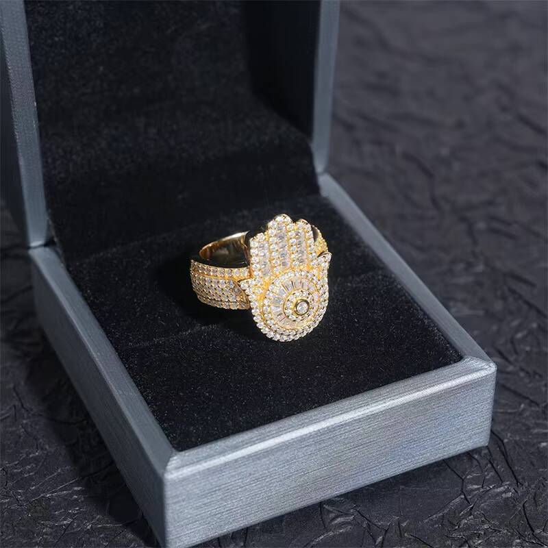 New Arrivals 925 Sterling Silver Iced Out Hamsa Hand Men Hip Hop VVS Moissanite Diamond Rings
