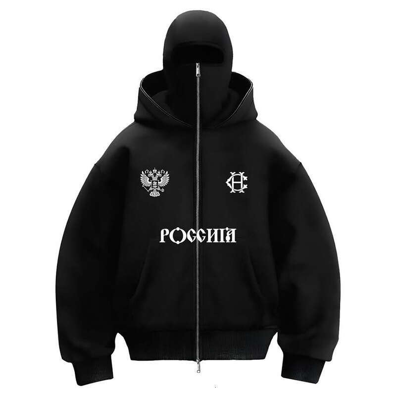 Cross-Border Trendy Brand Fleece-Lined Double Hood Unique Design Hooded Autumn Winter New Unisex Loose Y2K Sweatshirt