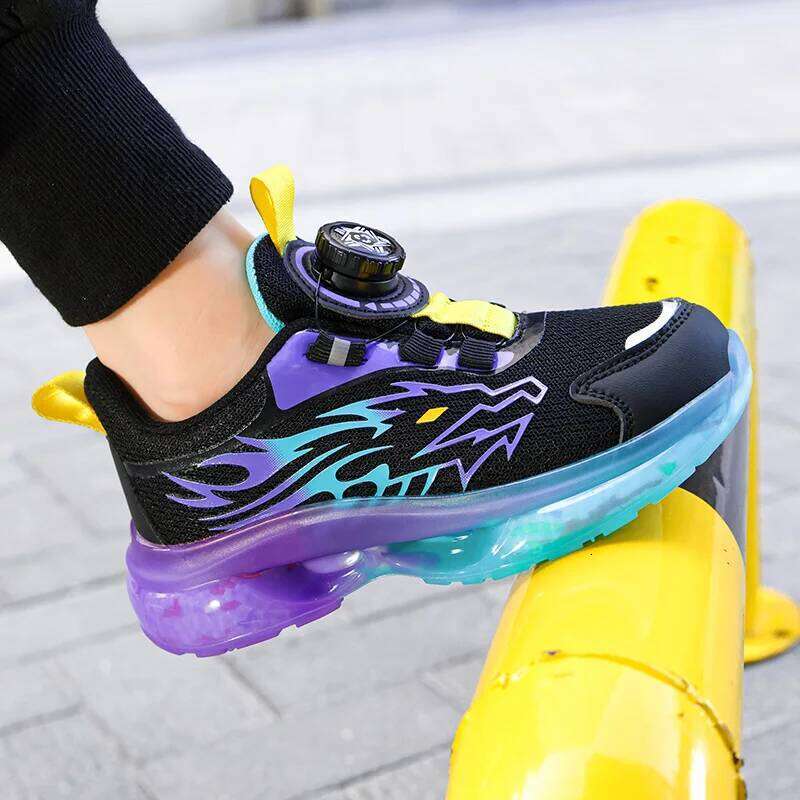 Children's Running Rotating Buckle Lightweight Outdoor Sports Walking Shoes Breathable Non-Slip Casual Sneakers for Kids Y260128