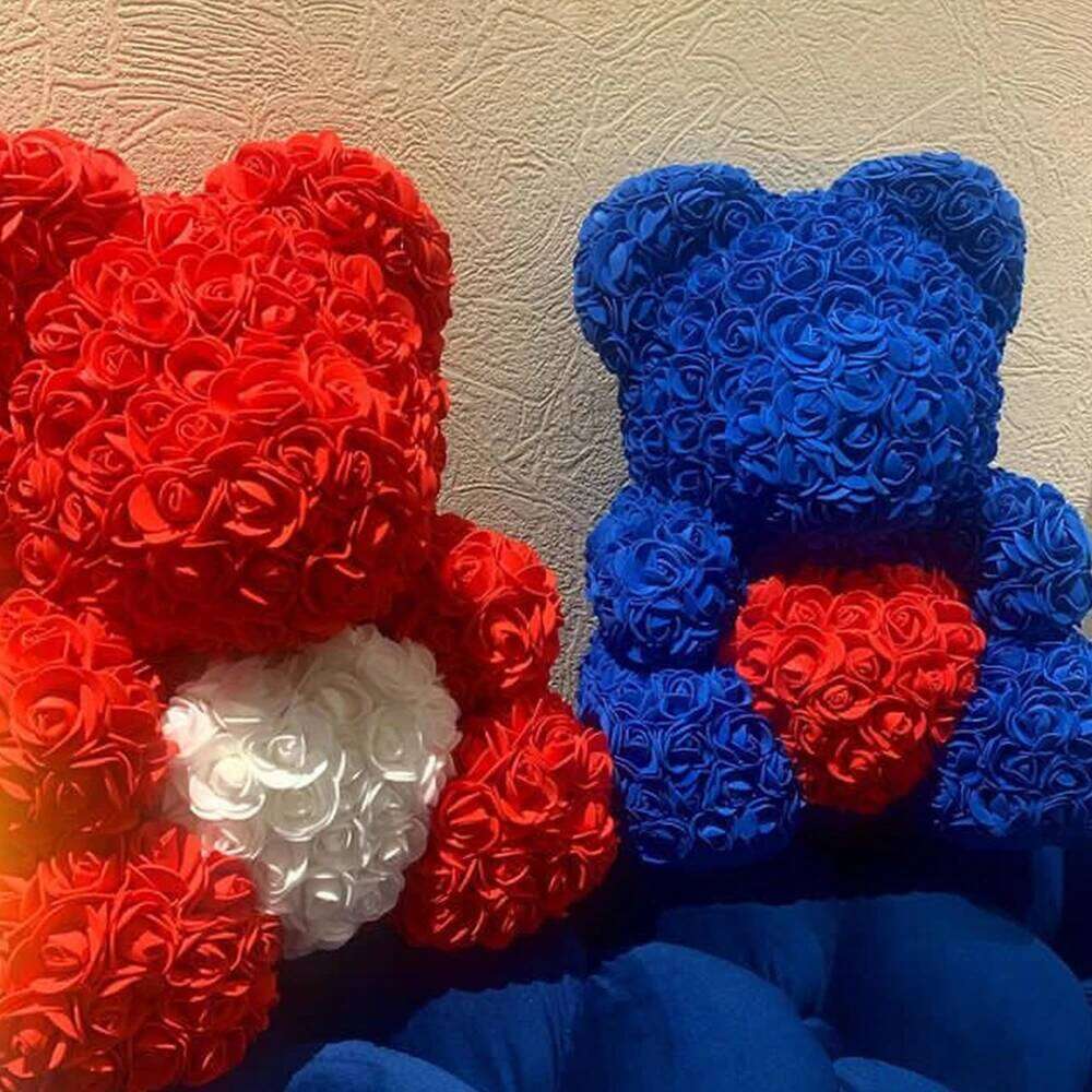 Dropshipping 40cm Bears Artificial Handmade Rose Heart Teddy Bear Valentine Wedding Mothers Day Gift for Women Wholesale Y260131
