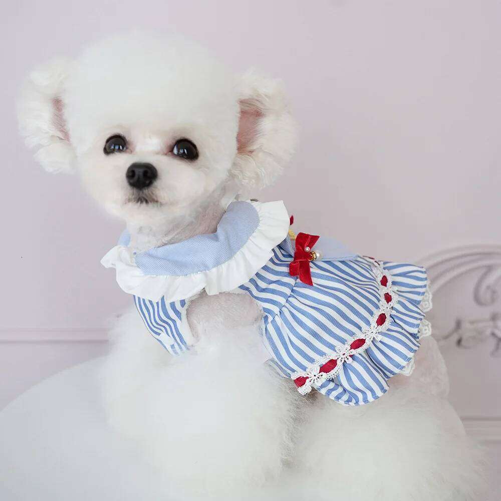 Pet Autumn and Winter Striped Princess Skirt Medium-sized Coat Warm Cat Dog Dresses for Small Dogs Puppy Clothes H260130