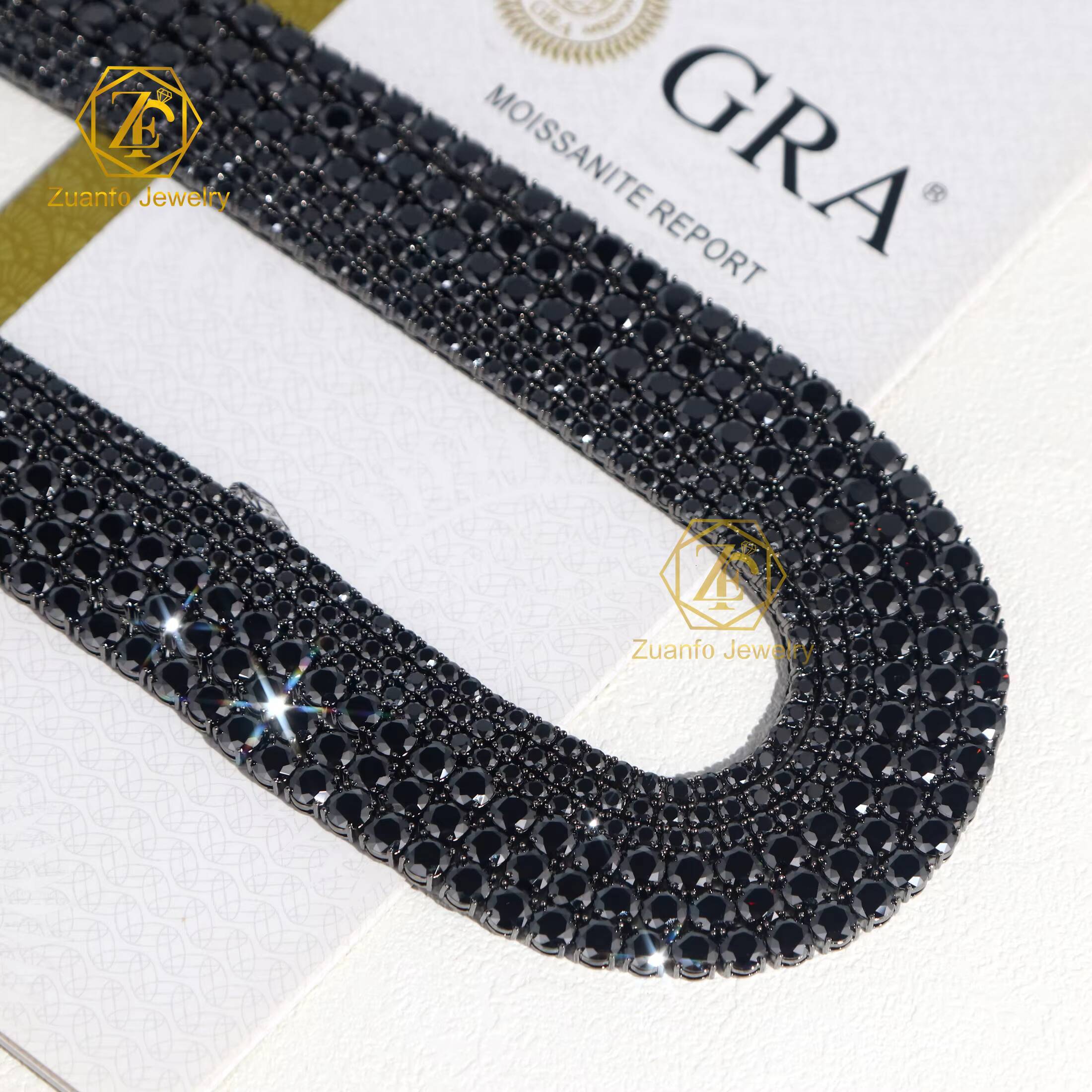 High Quality Black Moissanite Diamond Necklace Elegant Cuban Link Tennis Chain 3mm-65mm Sizes 925 Black Moissanite Necklaces