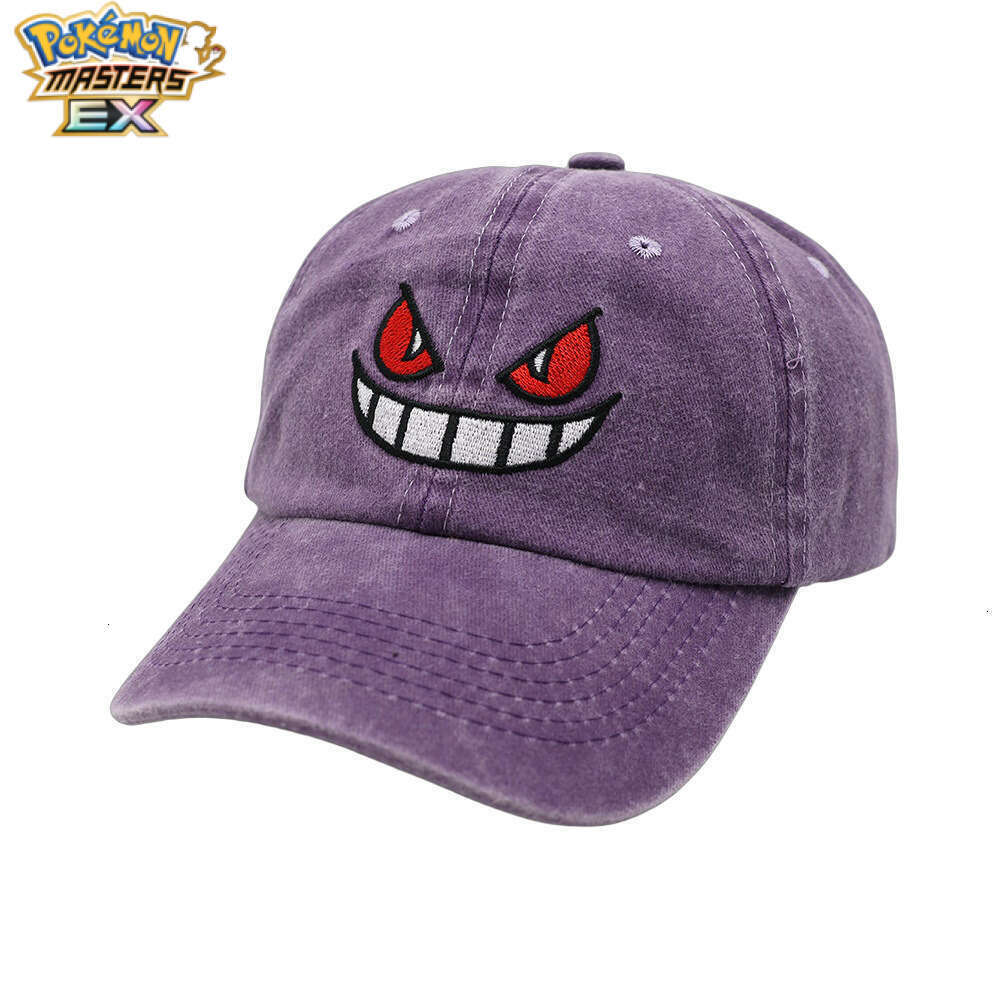 Cross-Border New Pokmon Gengar Embroidered Baseball Anime Cartoon Soft Top Washed Duckbill Cap Unisex Sun Hat L260131