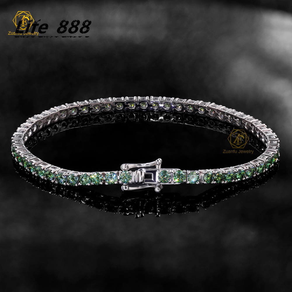 2026 New 3mm 4mm 2mm Color Black Blue Green Round Gra Vvs 925 Sterling Silver Diamond Moissanite Tennis Chain Bracelet for Women