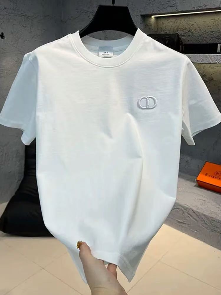 2026 Summer New Men's T-Shirt Fashionable Short Sleeve Crew Neck Embroidered T-Shirt Versatile Solid Color Men's Half Sleeve T