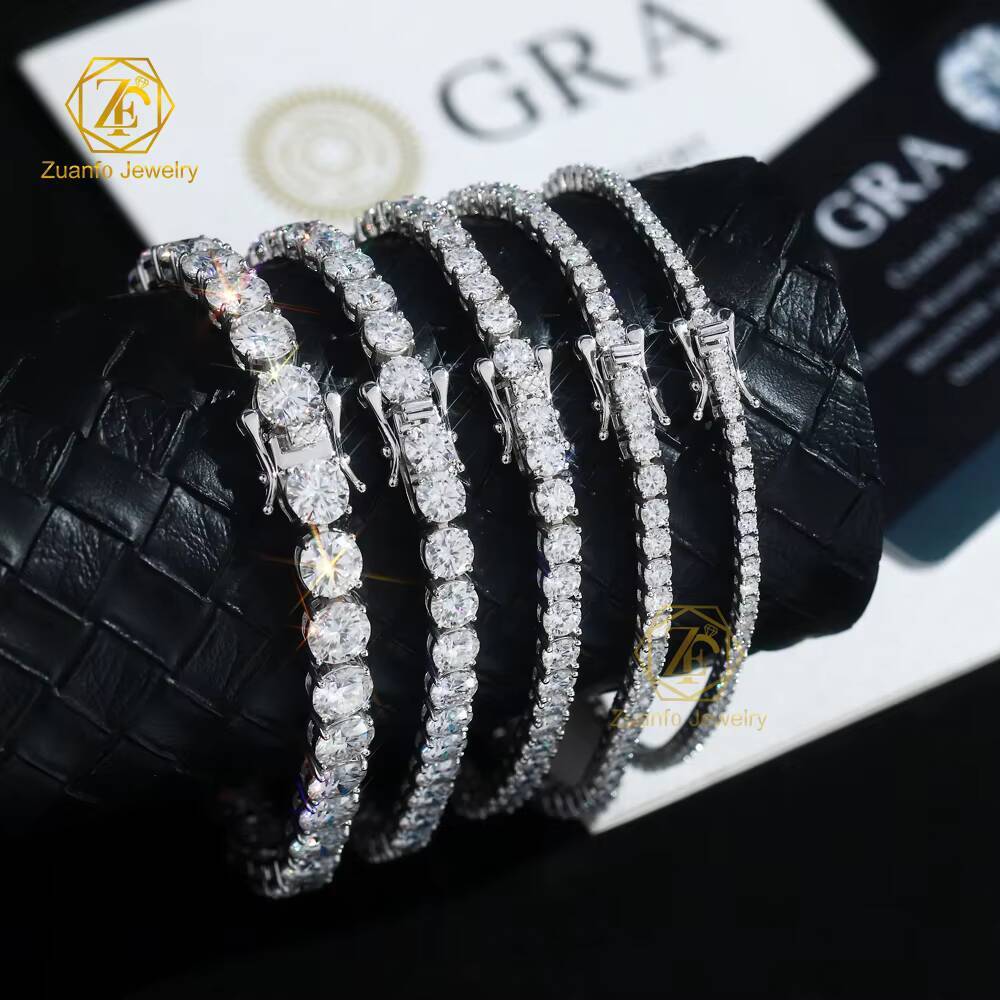 Luxury Pass Diamond Tester GRA Diamond Tennis Bracelet Iced Out 2MM 3MM 4MM 5MM VVS Moissanite Tennis Chain 925 Silver Hip Hop