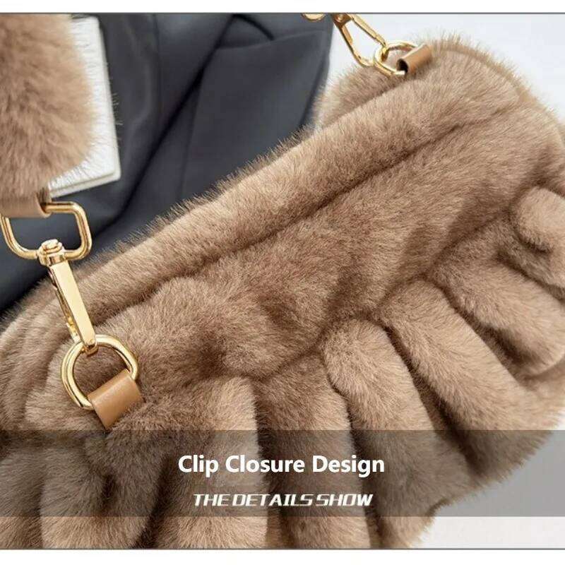 Fluffy Women's - Large Capacity New Arrival Autumn/Winter Niche Furry Shoulder Crossbody Bag with Pleated Tote Design XJ260131