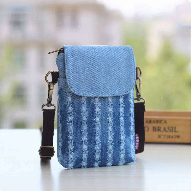 Denim 3-layer Mini Messenger Mobile Phone Case Shoulder Bag Purse Pouch Handbag Wallet Women's Fashion