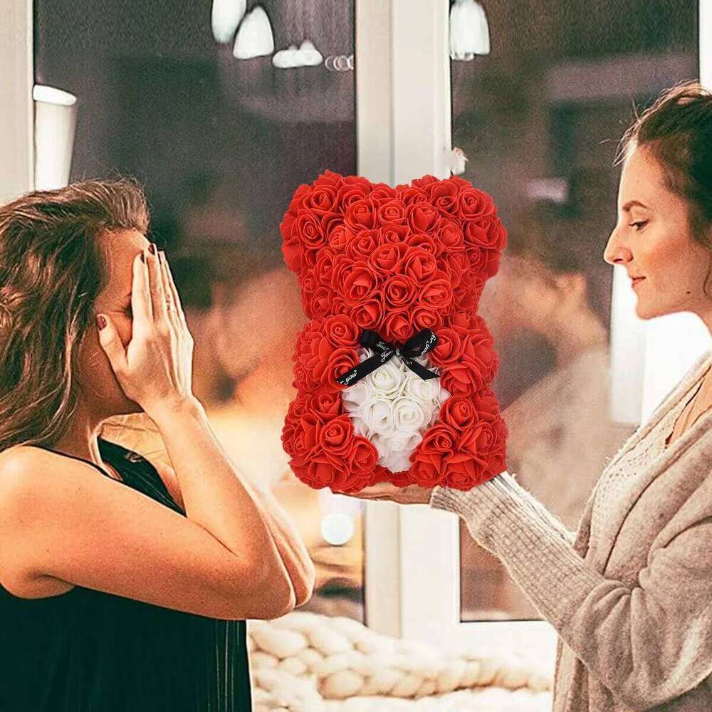 Day Gifts Her, Teddy Bear - 9.2 Inch Artificial Rose Flower Bear, Gift for Valentine's Day. Y260131