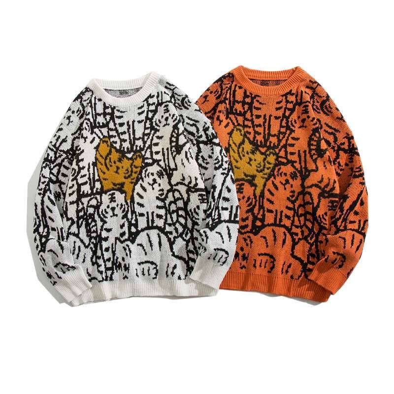 Spring And Autumn New National Trend Sweater Men's Trendy Brand Thickened Knitted Base Shirt Hong Kong Style Loose Round Neck Couple's Top J