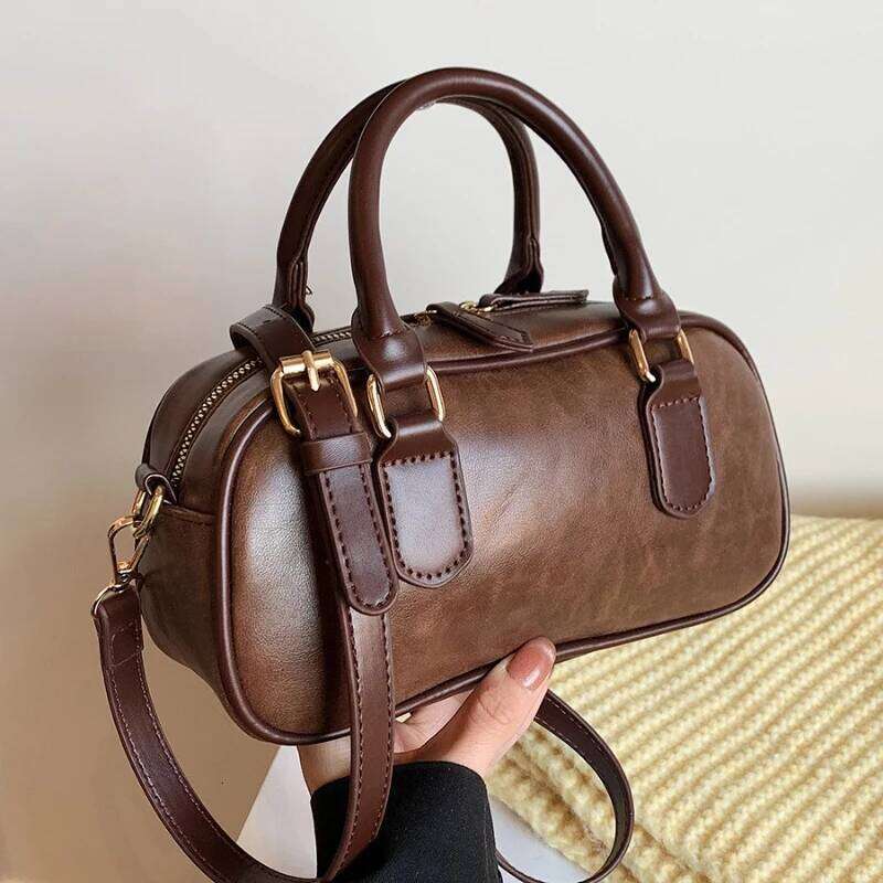 Faionable Bowling Women's Handbag Retro Oulder Bag Korean Sle Autumn Winter New Arrival Soft PU Leather Pure Color XJ260131