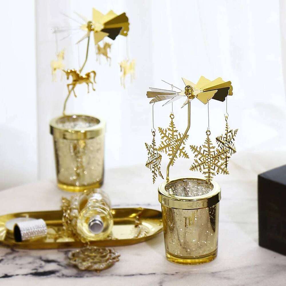 Gold Metal Rotating Tealight Candle Holder for Table Design Candlesticks - Elegant Dining Room Decor, Unique Centerpiece Y260131